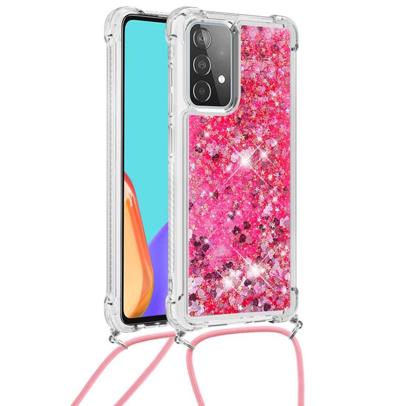 Etui Samsung Galaxy A52 4G / A52 5G Czerwony Biały Cekiny Ze Sznurkiem Etui Ochronne