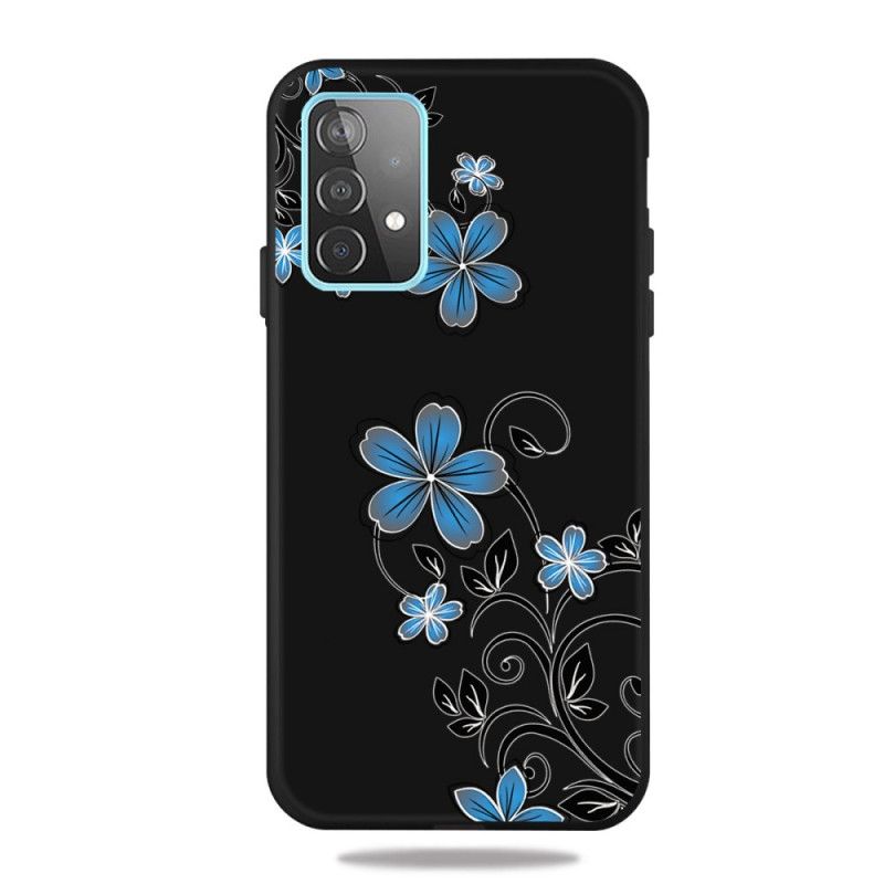 Etui Samsung Galaxy A52 4G / A52 5G Jasnoniebieski Ciemnoniebieski Niebieskie Kwiaty Etui Ochronne