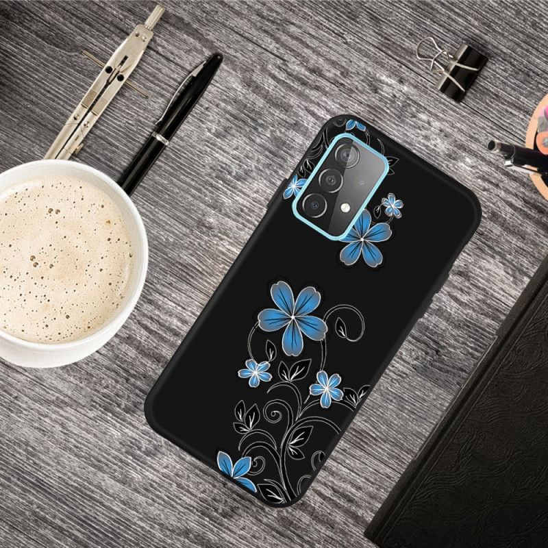 Etui Samsung Galaxy A52 4G / A52 5G Jasnoniebieski Ciemnoniebieski Niebieskie Kwiaty Etui Ochronne