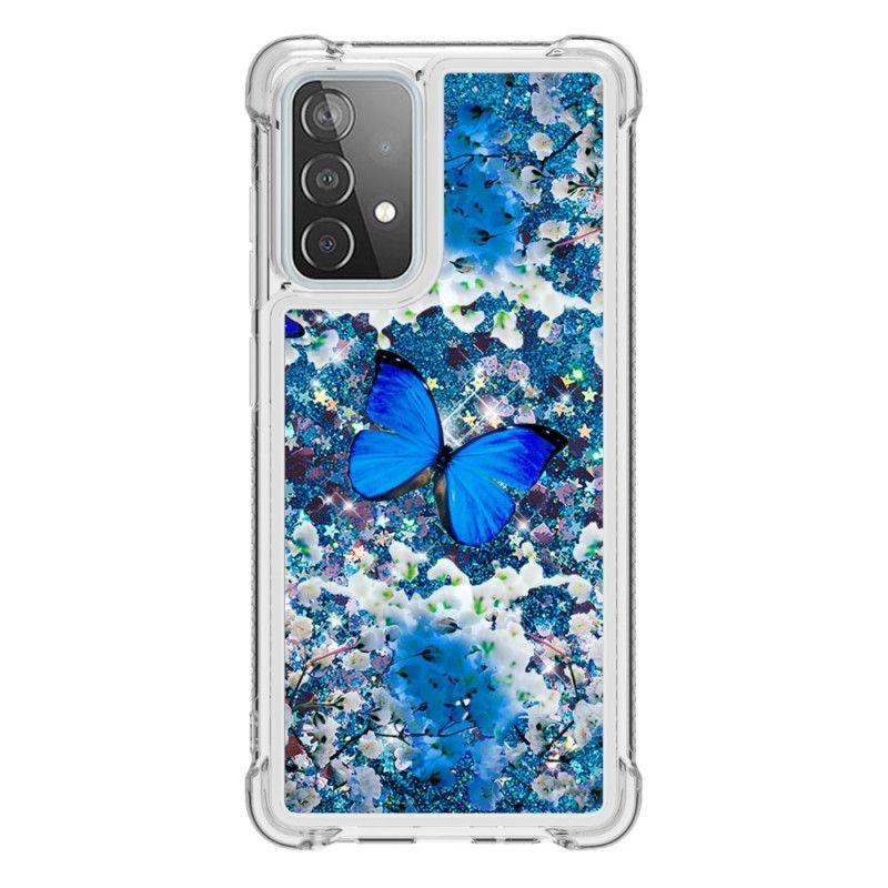 Etui Samsung Galaxy A52 4G / A52 5G Niebieskie Błyszczące Motyle