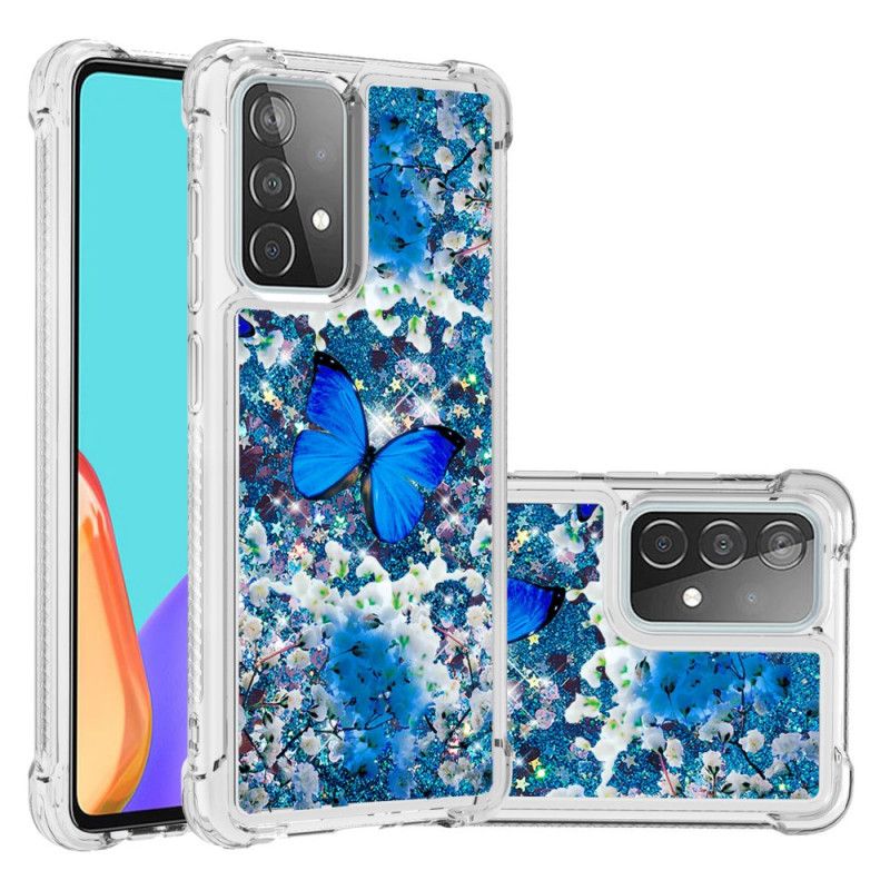 Etui Samsung Galaxy A52 4G / A52 5G Niebieskie Błyszczące Motyle