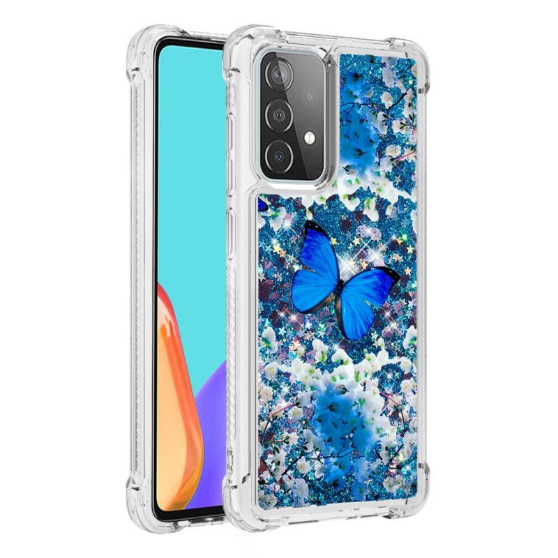 Etui Samsung Galaxy A52 4G / A52 5G Niebieskie Błyszczące Motyle