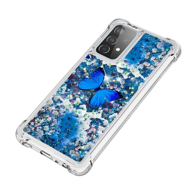 Etui Samsung Galaxy A52 4G / A52 5G Niebieskie Błyszczące Motyle