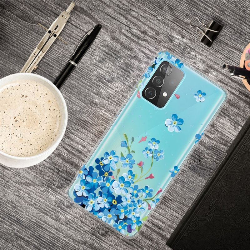 Etui Samsung Galaxy A52 4G / A52 5G Niebieskie Kwiaty Etui Ochronne