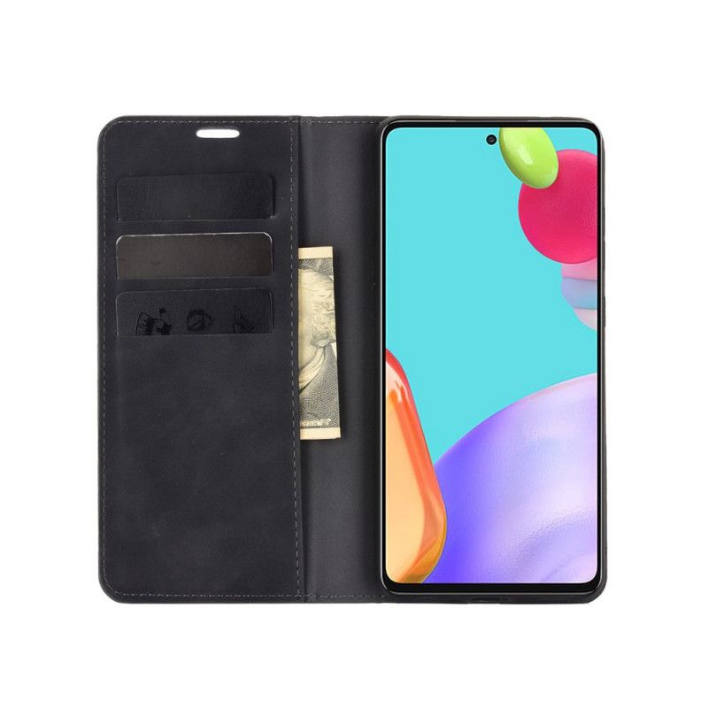 Flip Kotelot Samsung Galaxy A52 4G / A52 5G Szary Czarny Efekt Miękkiej Skóry