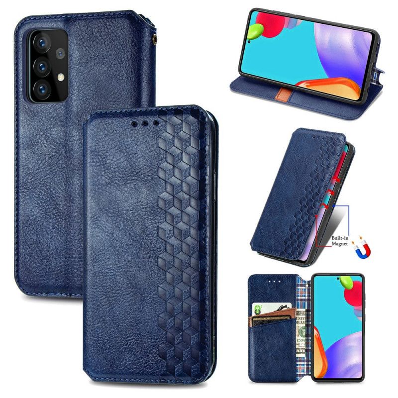 Flip Kotelot Samsung Galaxy A52 4G / A52 5G Szary Czarny Efekt Skóry O Fakturze Diamentu Etui Ochronne