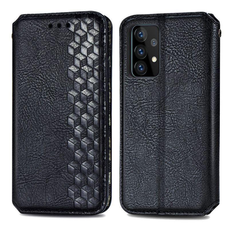 Flip Kotelot Samsung Galaxy A52 4G / A52 5G Szary Czarny Efekt Skóry O Fakturze Diamentu Etui Ochronne