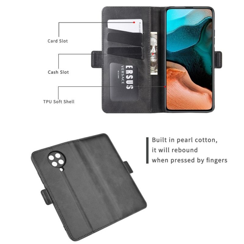 Etui Folio Xiaomi Poco F2 Pro Granatowy Czerwony Podwójna Klapa Etui Ochronne