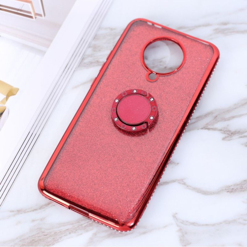 Etui Xiaomi Poco F2 Pro Jasnofioletowy Czerwony Cekiny I Diamenty Podtrzymujące Pierścionek Etui Ochronne