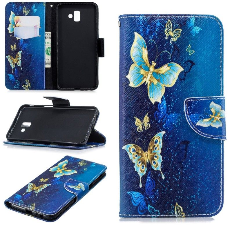 Etui Folio Samsung Galaxy J6 Plus Jasnoniebieski Różowy Motyle W Nocy