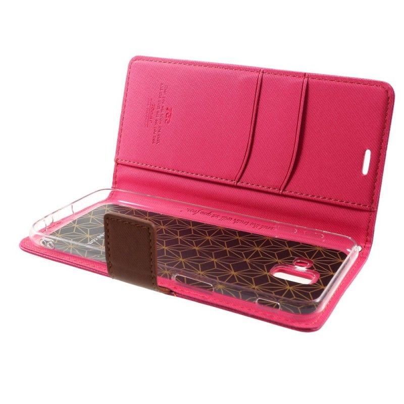 Etui Folio Samsung Galaxy J6 Plus Magenta Czarny Dwukolorowa Tkanina Rycząca