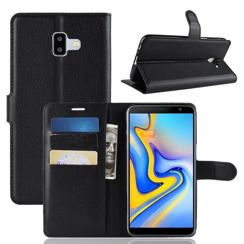 Etui Folio Samsung Galaxy J6 Plus Różowy Czarny Imitacja Skóry Liczi Etui Ochronne