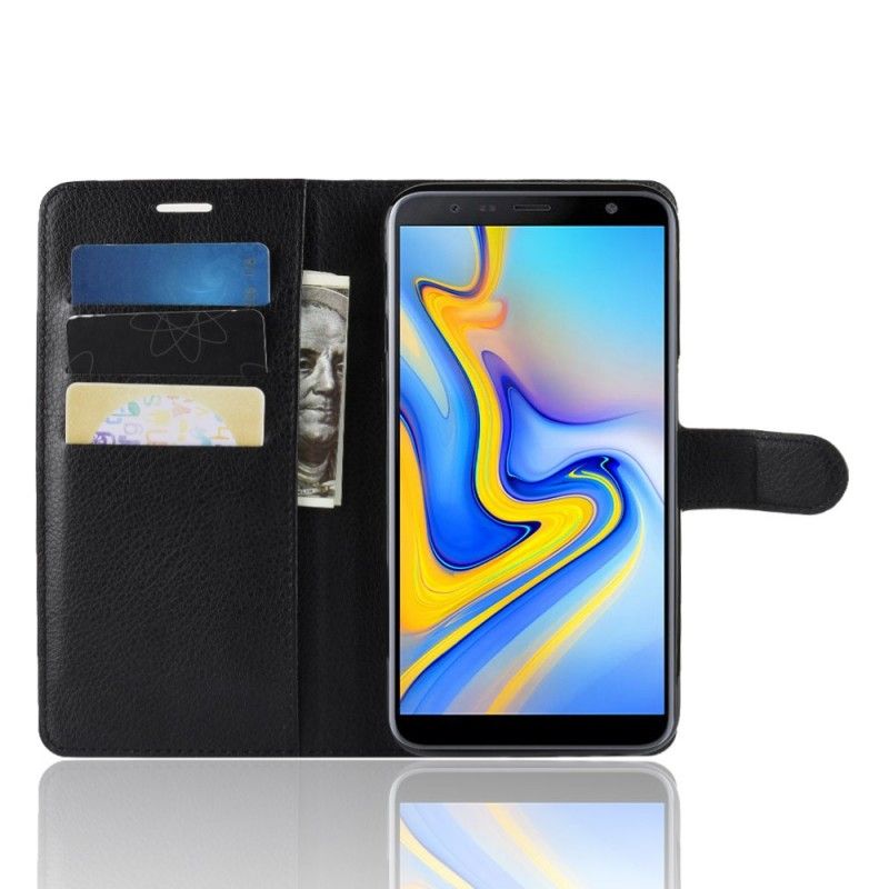 Etui Folio Samsung Galaxy J6 Plus Różowy Czarny Imitacja Skóry Liczi Etui Ochronne