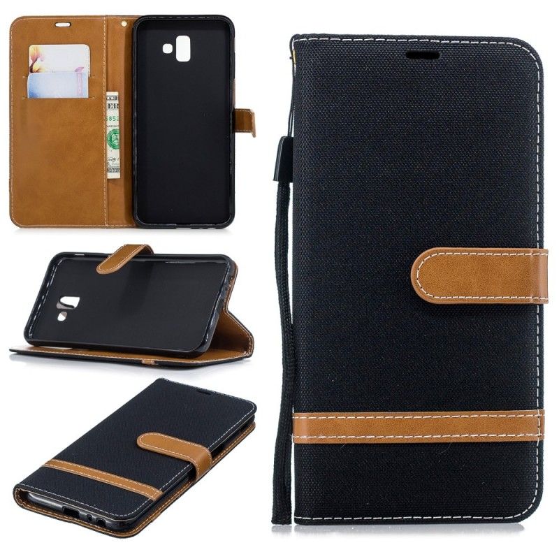 Etui Folio Samsung Galaxy J6 Plus Szary Czarny Efekt Tkaniny I Skóry