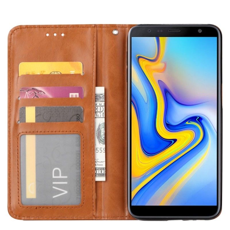 Flip Kotelot Samsung Galaxy J6 Plus Czerwony Czarny Etui Na Karty Ze Sztucznej Skóry