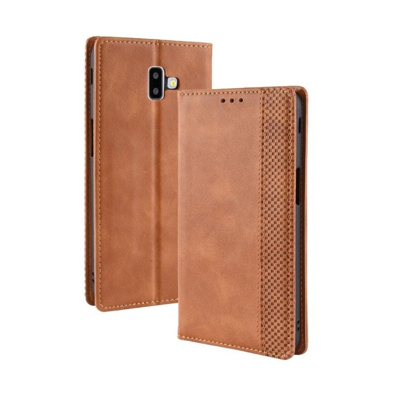 Flip Kotelot Samsung Galaxy J6 Plus Czerwony Czarny Stylizowany Efekt Skóry W Stylu Vintage