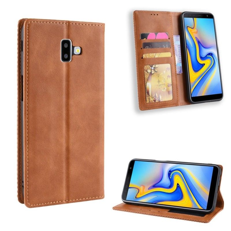 Flip Kotelot Samsung Galaxy J6 Plus Czerwony Czarny Stylizowany Efekt Skóry W Stylu Vintage