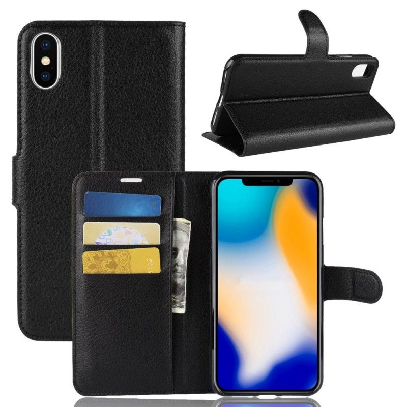 Etui Folio iPhone XS Max Biały Czarny Liczi Retro Etui Ochronne