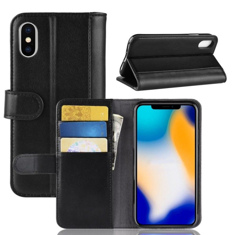 Etui Folio iPhone XS Max Brązowy Czarny Prawdziwa Skóra Etui Ochronne