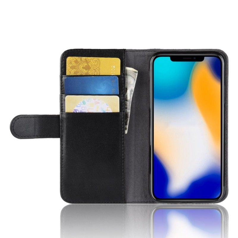 Etui Folio iPhone XS Max Brązowy Czarny Prawdziwa Skóra Etui Ochronne