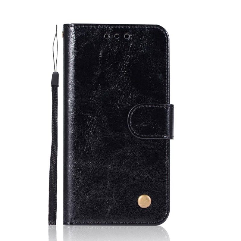 Etui Folio iPhone XS Max Czarny Efekt Skóry W Stylu Vintage Ze Stringami