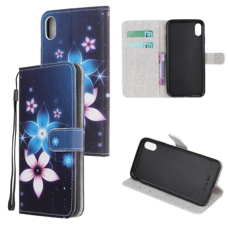 Etui Folio iPhone XS Max Księżycowe Kwiaty Ze Stringami Etui Ochronne