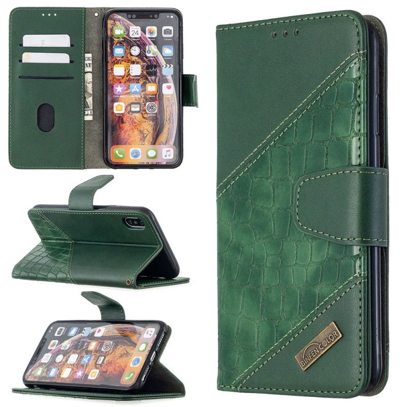 Etui Folio iPhone XS Max Szary Czarny Klasyczny Efekt Skóry Krokodyla Etui Ochronne