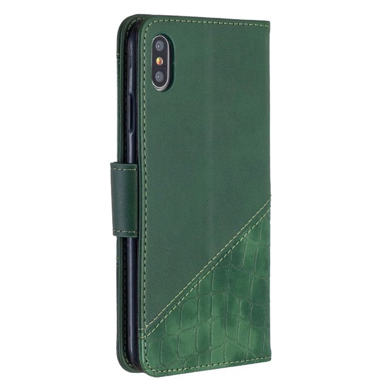 Etui Folio iPhone XS Max Szary Czarny Klasyczny Efekt Skóry Krokodyla Etui Ochronne