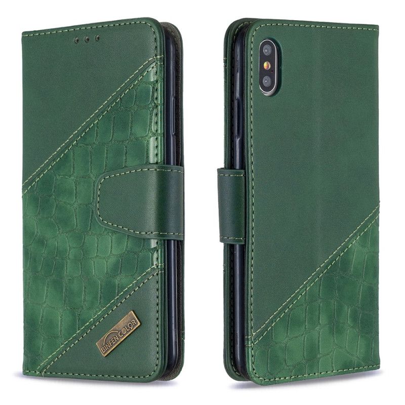 Etui Folio iPhone XS Max Szary Czarny Klasyczny Efekt Skóry Krokodyla Etui Ochronne