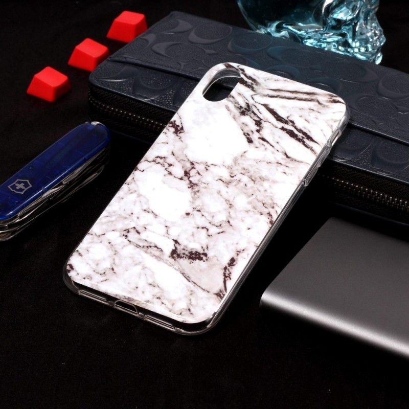 Etui iPhone XS Max Biały Czarny Efekt Marmurkowy