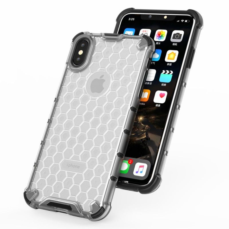 Etui iPhone XS Max Biały Czarny Wzór Plastra Miodu