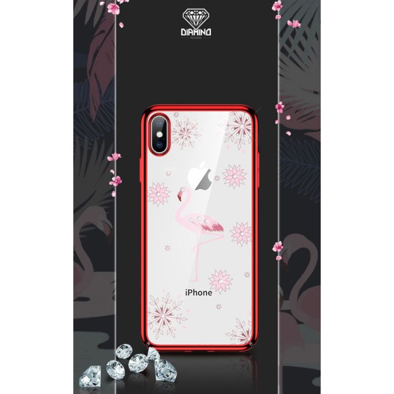 Etui iPhone XS Max Czerwony Czarny Diamenty Sulada Flamingo