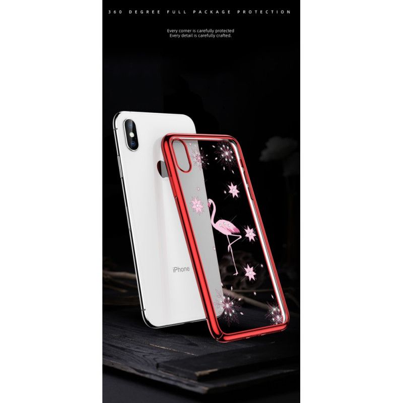 Etui iPhone XS Max Czerwony Czarny Diamenty Sulada Flamingo