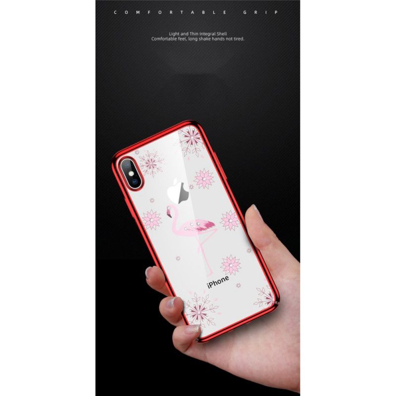 Etui iPhone XS Max Czerwony Czarny Diamenty Sulada Flamingo