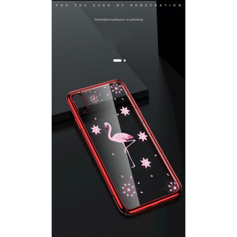 Etui iPhone XS Max Czerwony Czarny Diamenty Sulada Flamingo