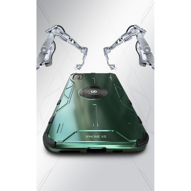 Etui iPhone XS Max Czerwony Czarny Obrotowy Pierścień Silikonowo-Metalowy