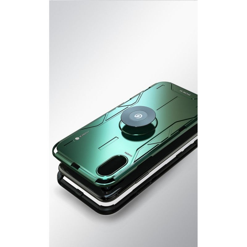 Etui iPhone XS Max Czerwony Czarny Obrotowy Pierścień Silikonowo-Metalowy