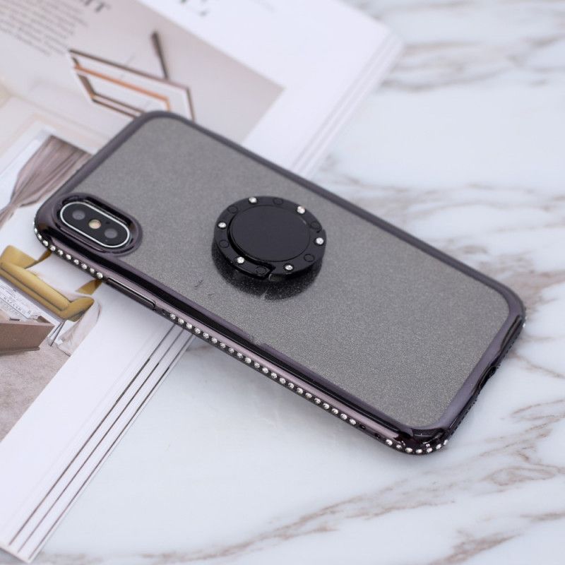 Etui iPhone XS Max Czerwony Czarny Pierścionek Z Cekinami I Diamentami Etui Ochronne