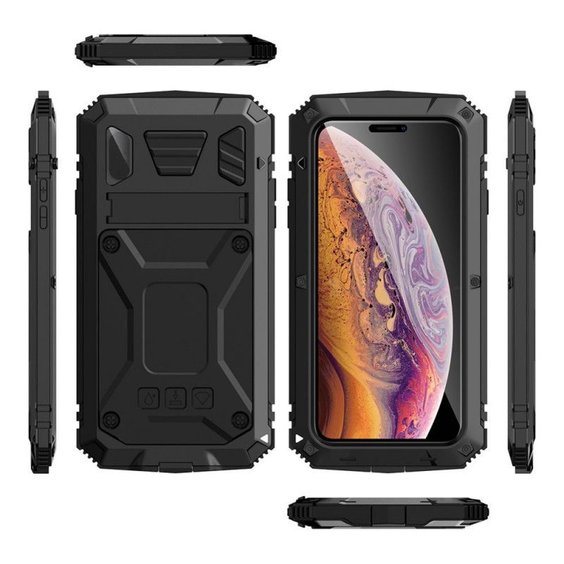 Etui iPhone XS Max Czerwony Czarny Szkło Hartowane I Metal Z Serii Zbiorników Etui Ochronne