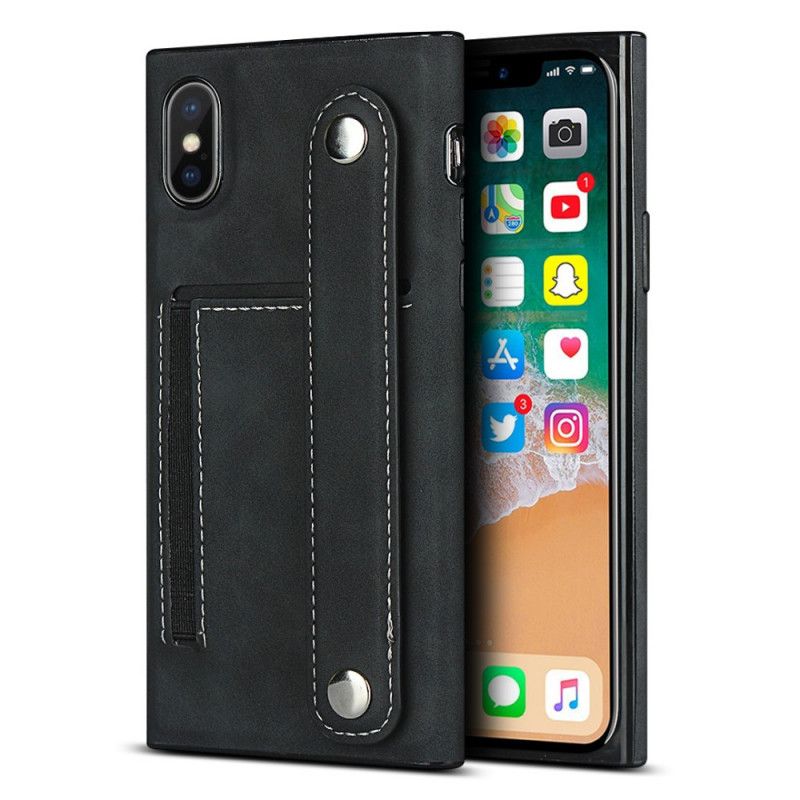 Etui iPhone XS Max Czerwony Czarny Uchwyt Na Kartę I Pasek Etui Ochronne