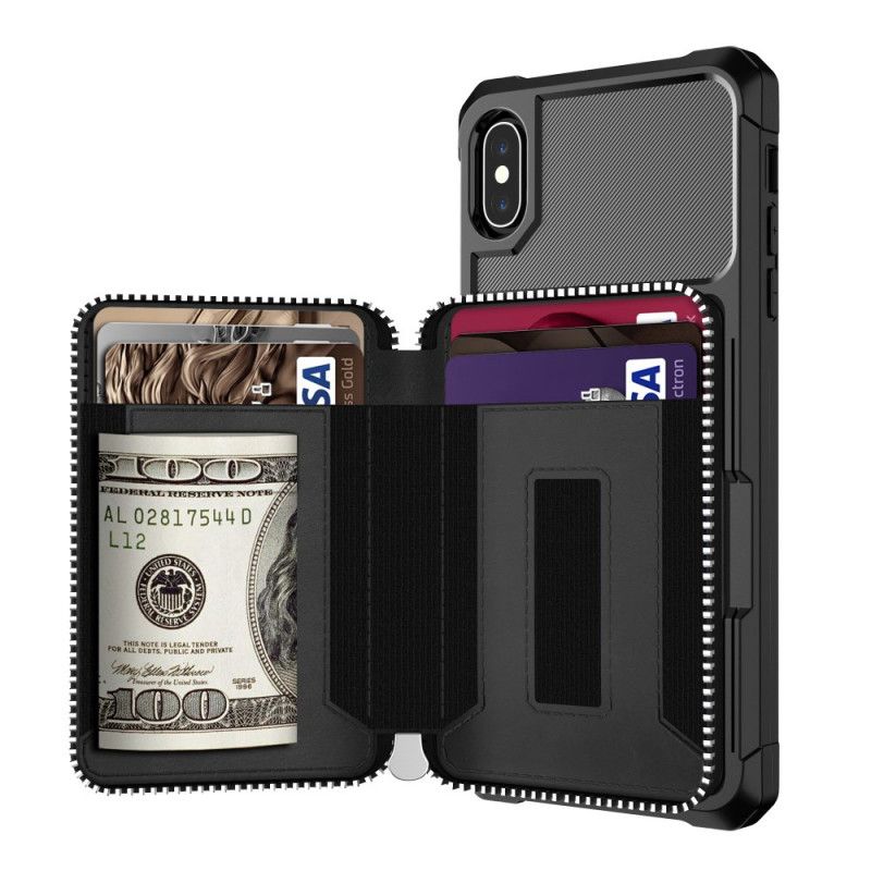 Etui iPhone XS Max Czerwony Czarny Wielofunkcyjne Portfolio Etui Ochronne