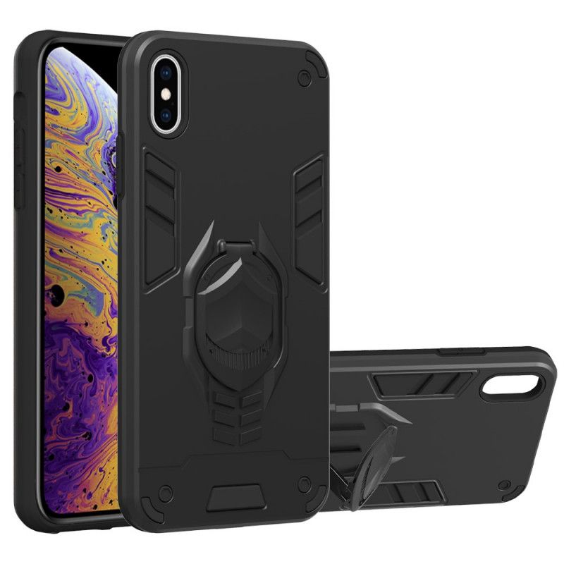 Etui iPhone XS Max Czerwony Czarny Zdejmowana Zbroja Z Uchwytem Na Pierścień