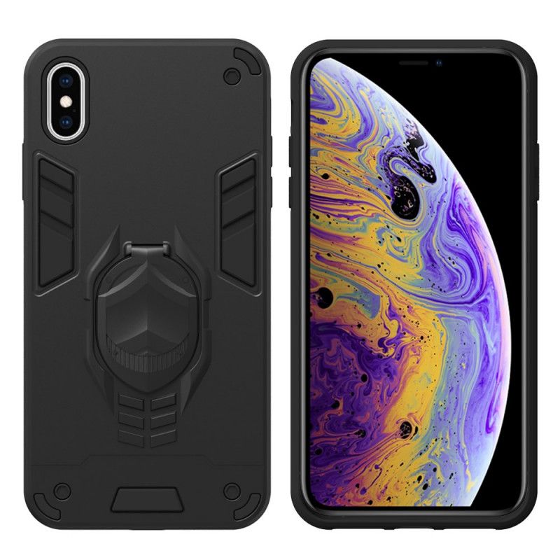 Etui iPhone XS Max Czerwony Czarny Zdejmowana Zbroja Z Uchwytem Na Pierścień