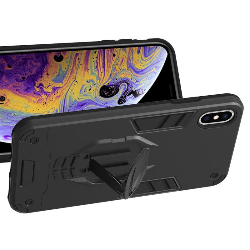 Etui iPhone XS Max Czerwony Czarny Zdejmowana Zbroja Z Uchwytem Na Pierścień