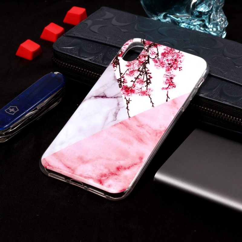 Etui iPhone XS Max Marmurkowe Kwiaty Śliwki Etui Ochronne