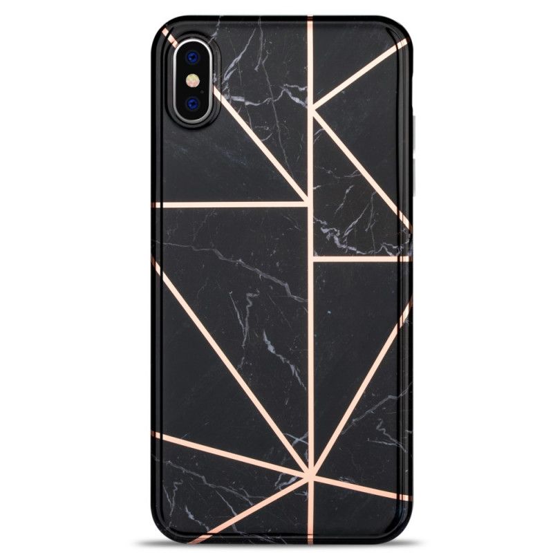 Etui iPhone XS Max Różowy Czarny Krzykliwy Geometryczny Marmur Etui Ochronne