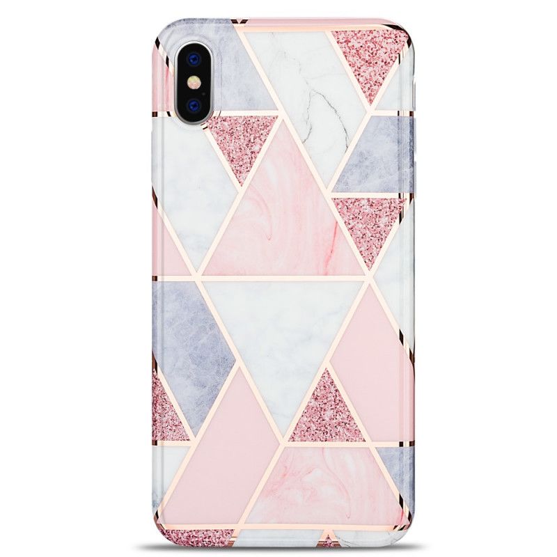 Etui iPhone XS Max Różowy Czarny Krzykliwy Geometryczny Marmur Etui Ochronne