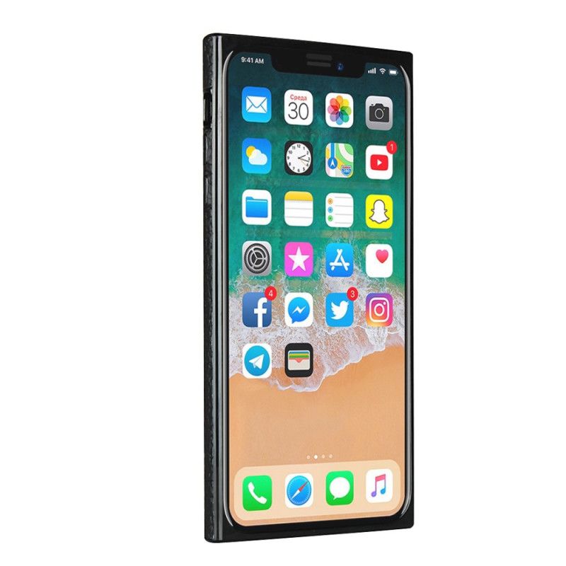 Etui iPhone XS Max Szary Czarny Prawdziwa Skóra Liczi Z Paskiem