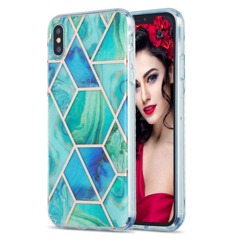 Etui iPhone XS Max Zielony Różowy Wzór W Marmurze