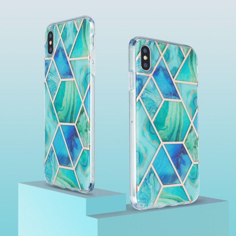 Etui iPhone XS Max Zielony Różowy Wzór W Marmurze